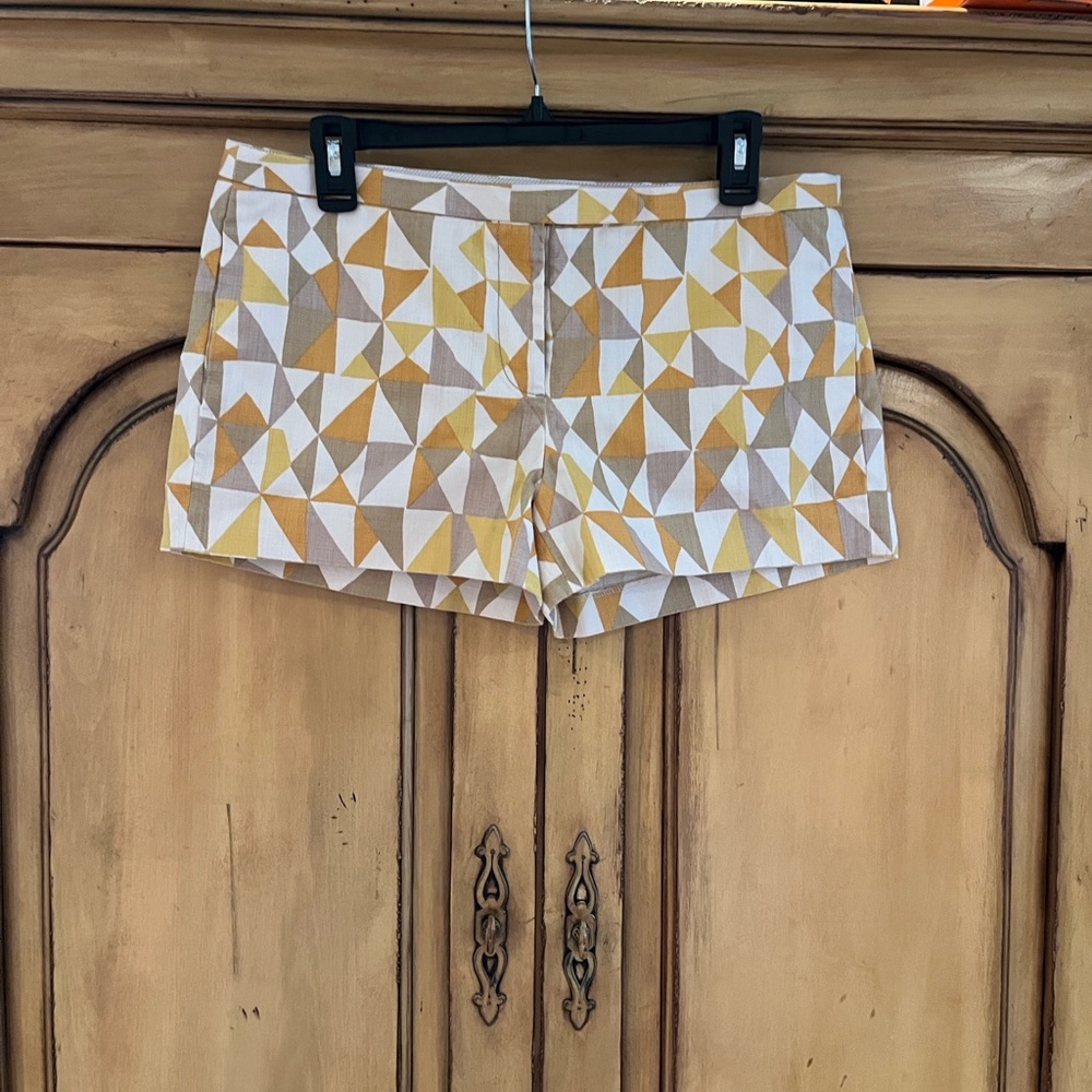 J. Crew High Waist Geometric Yellow and Tan Shorts
